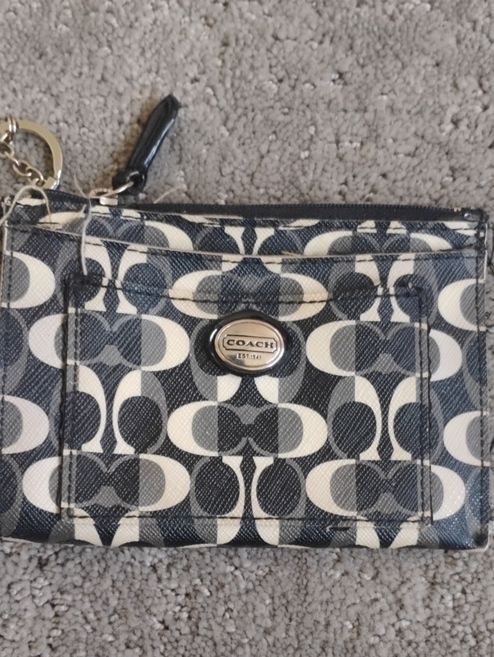 Coach Navy and Cream Signature Card Case Wristlet